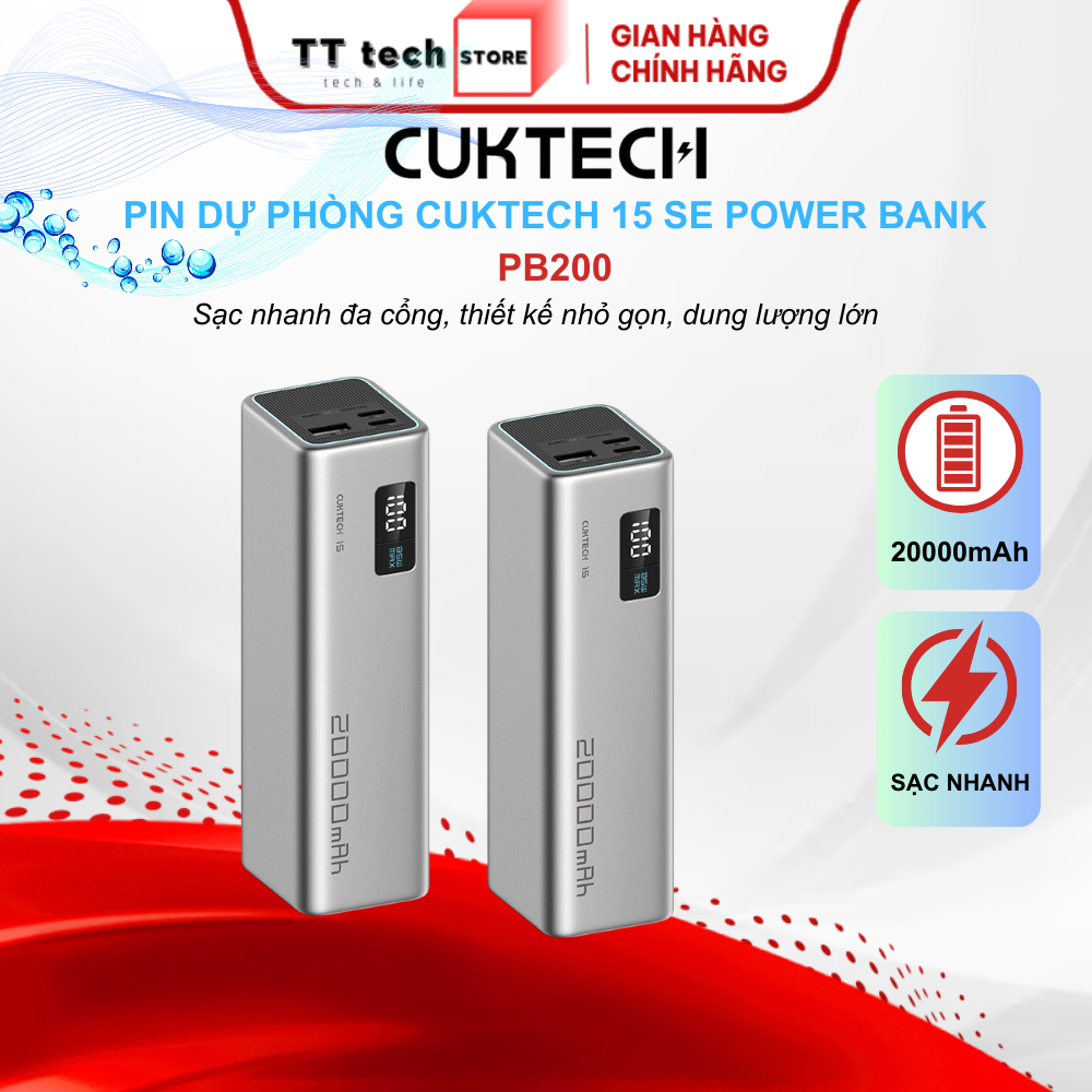 Pin dự phòng Cuktech 15 SE Power Bank 85W- PB200 20000mAh Dung lượng lớn, sạc nhanh, tương thích rộn