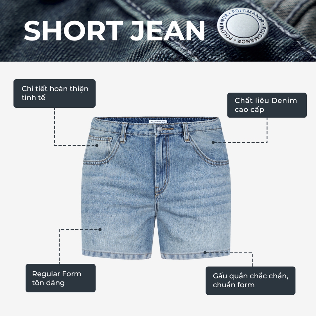 Quần short nam, Chất liệu Jean Cao Cấp, Form Regular thoải mái, linh hoạt - POLOMANOR | BigBuy360 - bigbuy360.vn