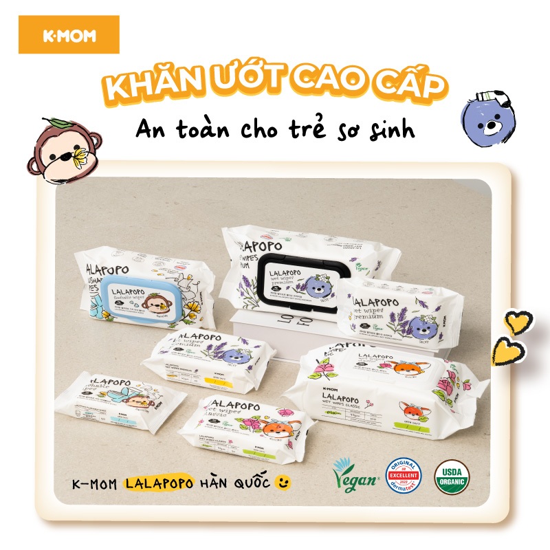 Khăn ướt thuần chay/ tự hủy cao cấp K-mom Lalapopo