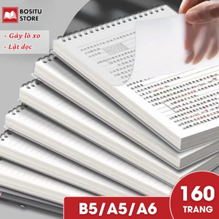 SET 4 Sổ Lò Xo Lật Dọc A5 B5 A6 Giấy Chống Lóa 160 Trang Kẻ Ngang/ Kẻ Caro/ Không Kẻ - Dễ Lật Trang, Viết Không Cấn Tay