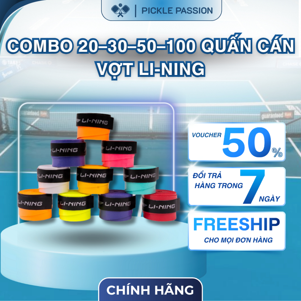 [CHÍNH HÃNG] Combo 20–30–50–100 Quấn Cán Vợt Li-Ning – Bám Tốt – Thấm Mồ Hôi – Thoáng Khí – Dễ Quấn