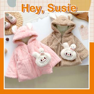 Áo Khoác Lông Kèm Túi Labubu Nâu Hồng Cho Bé Gái Size 8-19kg Hey Susie AK1730 
