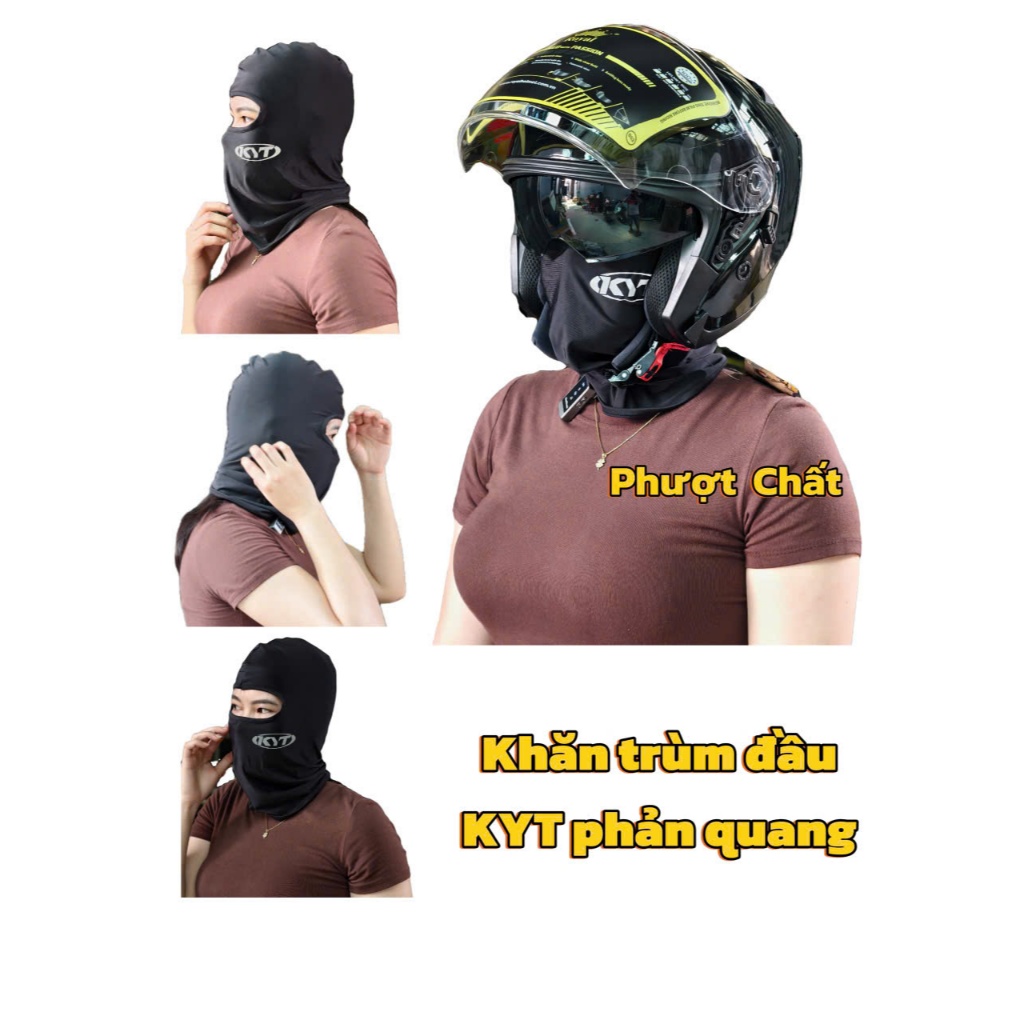 Khăn trùm đầu KYT vải thun logo KYT phản quang mang nón bảo hiểm đi phượt,đi du lịch rất tiện lợi