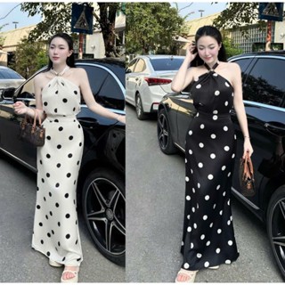  Set váy nữ áo kiểu cổ yếm in full phối chân váy dáng dài chất lụa satin xinh xắn sang chảnh mặc đi chơi nhauyentrend 