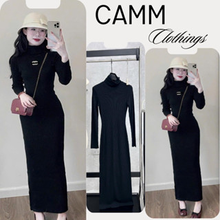  Váy len nữ thu đông dáng dài đầm body dài tay cao cổ đính tag ngực siêu xinh sang trọng lịch lãm CAMM HCOM3572 