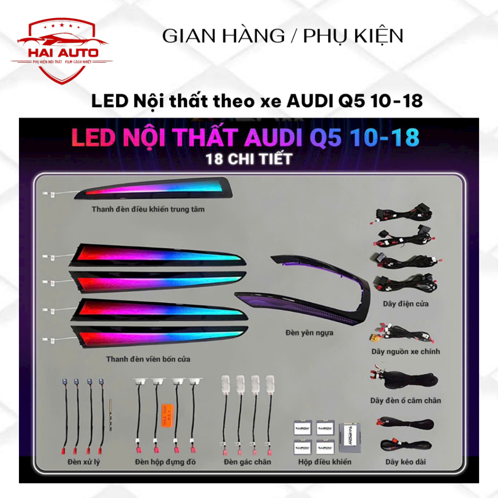 (HD Lắp đặt) Led nội thất theo xe AUDI Q5 đời 2010-2018 18 chi tiết led