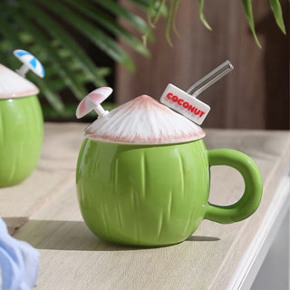  Ly sứ cốc sứ có nắp kèm ống hút hình trái dừa quà tặng sinh nhật 