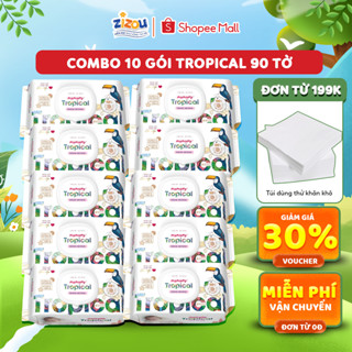 Combo 10 Khăn ướt Mamamy Tropical gói 90 tờ cho mẹ và bé cao cấp 100% sợi tự nhiên và rayon ngừa hăm Không Mùi