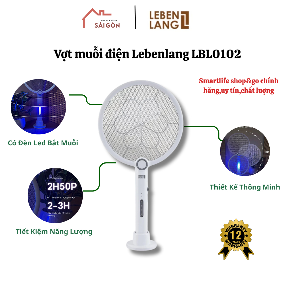 Vợt muỗi Lebenlang LBL0102, vợt muỗi 2 trong 1, 3W, an toàn khi sử dụng,Thời gian sử dụng lên đến 2-