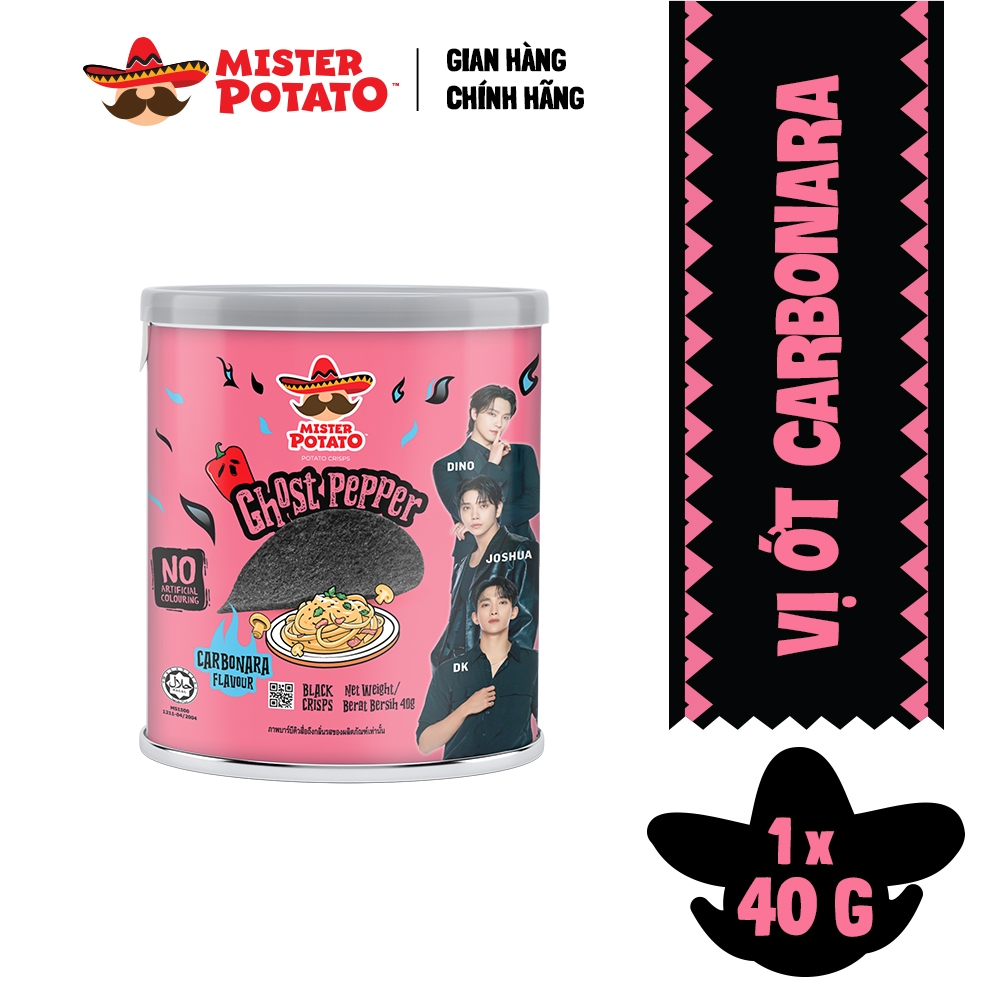 Khoai Tây Mister Potato Ghost Pepper Vị Ớt Carbonara - Lon 40G