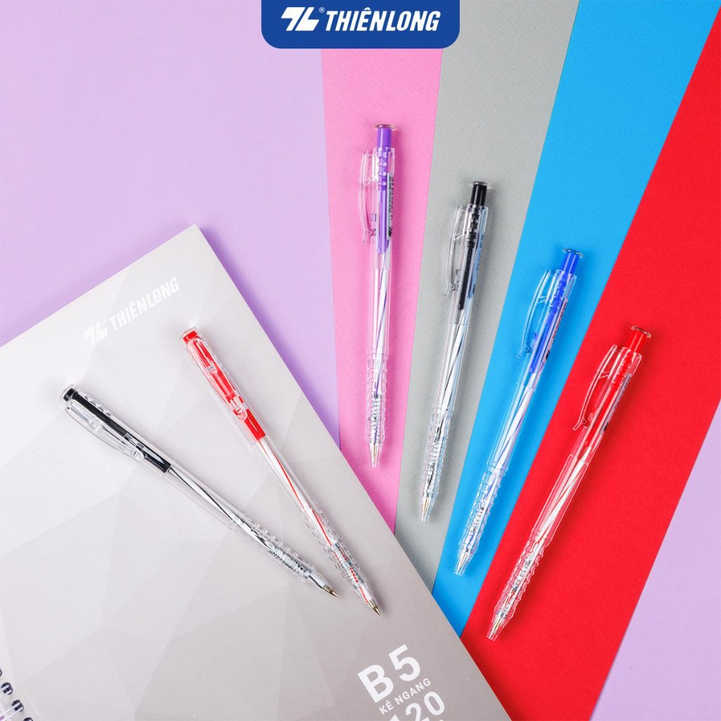 Thiên Long TL-027 - combo 20 bút bi mực xanh/đen/đỏ - ra mực đều, nét mảnh, không lem, viết lâu không khô