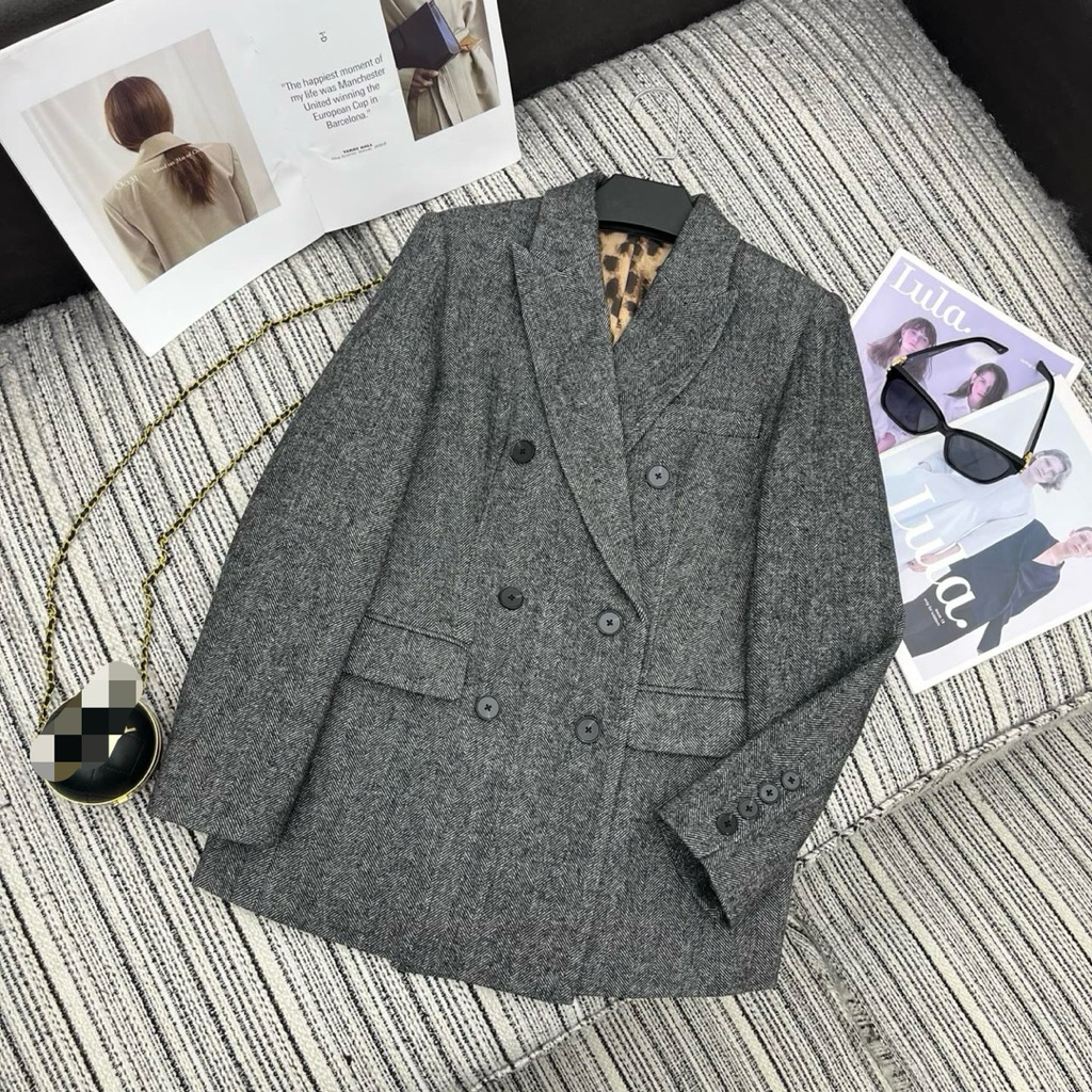 áo khoác blazer dáng dài nữ DG25 lót da beo cao cấp phong cách thanh lịch sang trọng