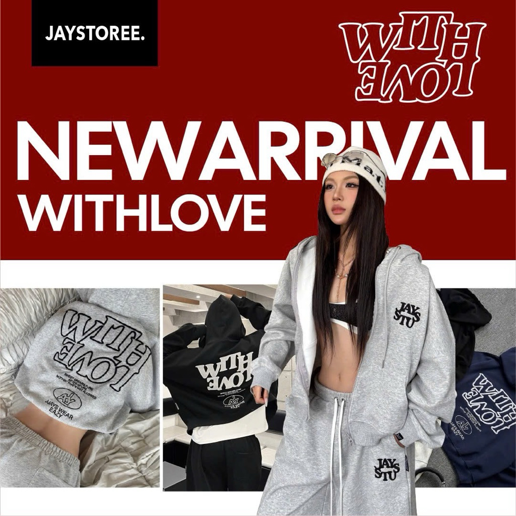Set nỉ WITH LOVE ❤️‍🔥 vải 2 da ko xù lông Áo hoodie zip boxy và Quần nỉ (có tách lẻ) Brand Jaystoree | BigBuy360 - bigbuy360.vn