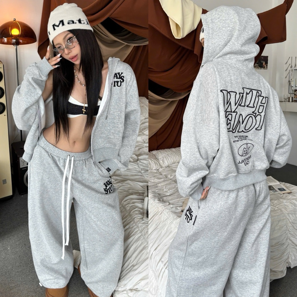 Set nỉ WITH LOVE ❤️‍🔥 vải 2 da ko xù lông Áo hoodie zip boxy và Quần nỉ (có tách lẻ) Brand Jaystoree | BigBuy360 - bigbuy360.vn