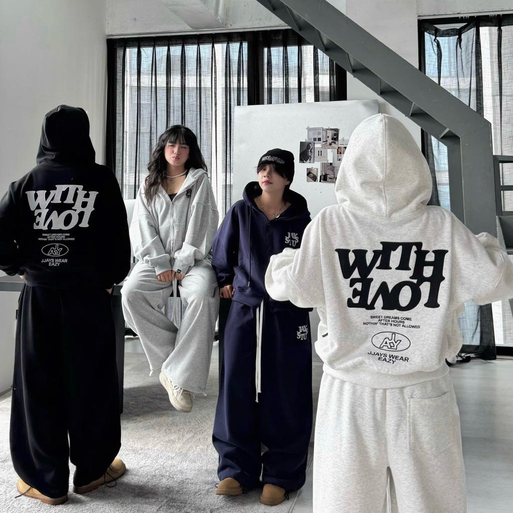 Set nỉ WITH LOVE ❤️‍🔥 vải 2 da ko xù lông Áo hoodie zip boxy và Quần nỉ (có tách lẻ) Brand Jaystoree | BigBuy360 - bigbuy360.vn