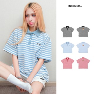 Áo Polo Boxy Stripes INSOMNIA Cotton Đính Tag Da - TS055