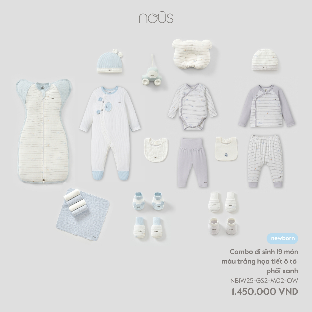  Nous Newborn Combo đi sinh set quà tặng 19 món cho bé trai bé gái sơ sinh combo đầy đủ cho bé dưới 5,5kg BST T9 