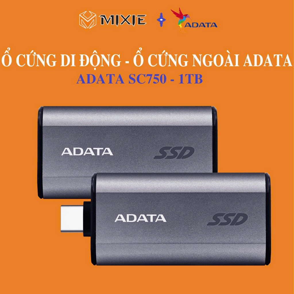 Ổ cứng di động SSD Adata 1TB SC750 màu Titan đen, (1,050MBS/1,000MBS) - BH 5 năm
