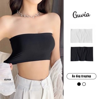 Áo ỐNG CROPTOP GUVIA không dây basic nữ, Áo ống quây ngang thun cotton co giãn không mút ngực CR14