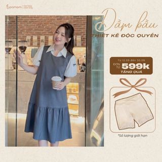 Váy Đầm Bầu Công Sở Đuôi Cá Phối Tay Chuông Đính Nơ Thiết Kế Joamom JVB0063