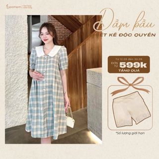 [GIỚI HẠN] Váy Bầu Đầm Bầu Joamom Thiết Kế Kẻ Cổ Bèo Cách Điệu Thanh Lịch Cho Bầu Và Sau Sinh V152