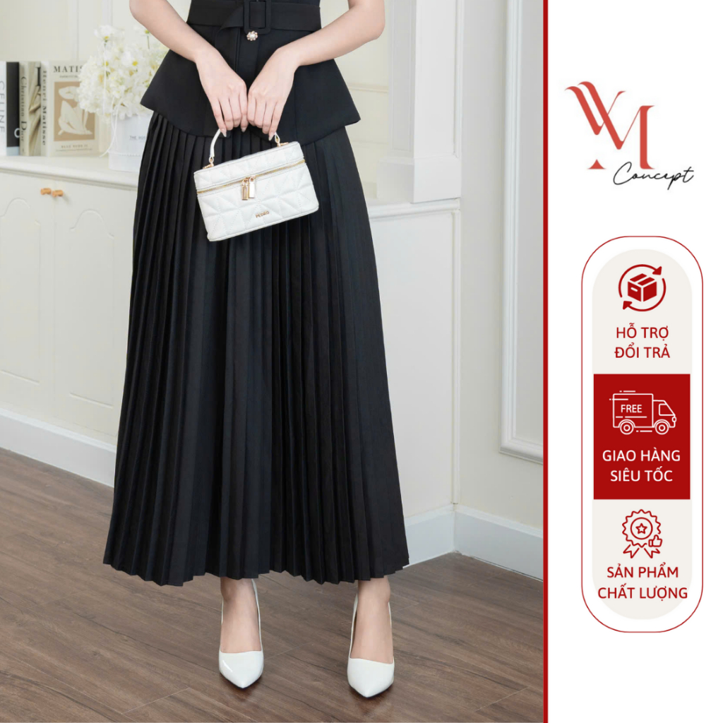 YM Concept Chân Váy Dập ly Dáng Xòe Lưng Bản To Dài - Hiện Đại Dễ Phối Đồ V1290