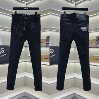 Quần jean bò nam PB slimfit đen trơn khoá lệch dập nhăn 3D phối in chữ D2 túi sau 4 cúc basic QJ745P