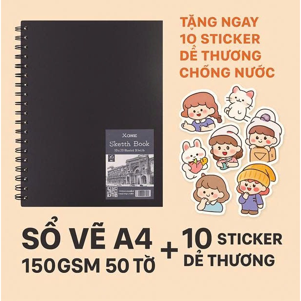  Sổ vẽ không kị tẩy - Sổ vẽ phác thảo giấy trơn Sketch Book KLONG A5  A4+ 50 tờ 150GSM; MS: 764 A4 ; MS 762  A5 ,HM108-12 