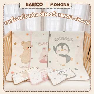 Bộ Chiếu Điều Hoà Kèm Gối Tencel MONONA Cao Cấp, Thảm Trải Nôi Cũi Cho Bé KT 60x120cm (Mới)