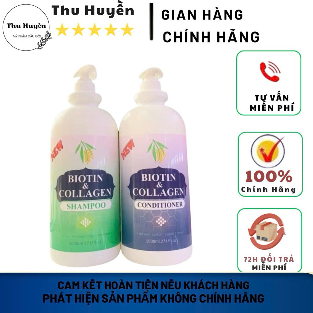 Dầu Gội Xả Biotin Collagen 2000ml Siêu Mượt, Siêu Thơm