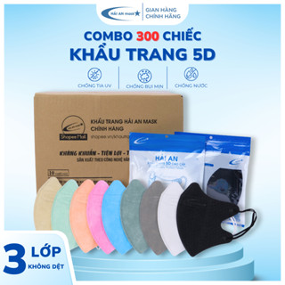 [Thùng 300-200 chiếc ] Khẩu Trang 5D  HẢI AN MASK 3 lớp kháng khuẩn ngăn giọt bắn chống bụi mịn, tia UV chính hãng