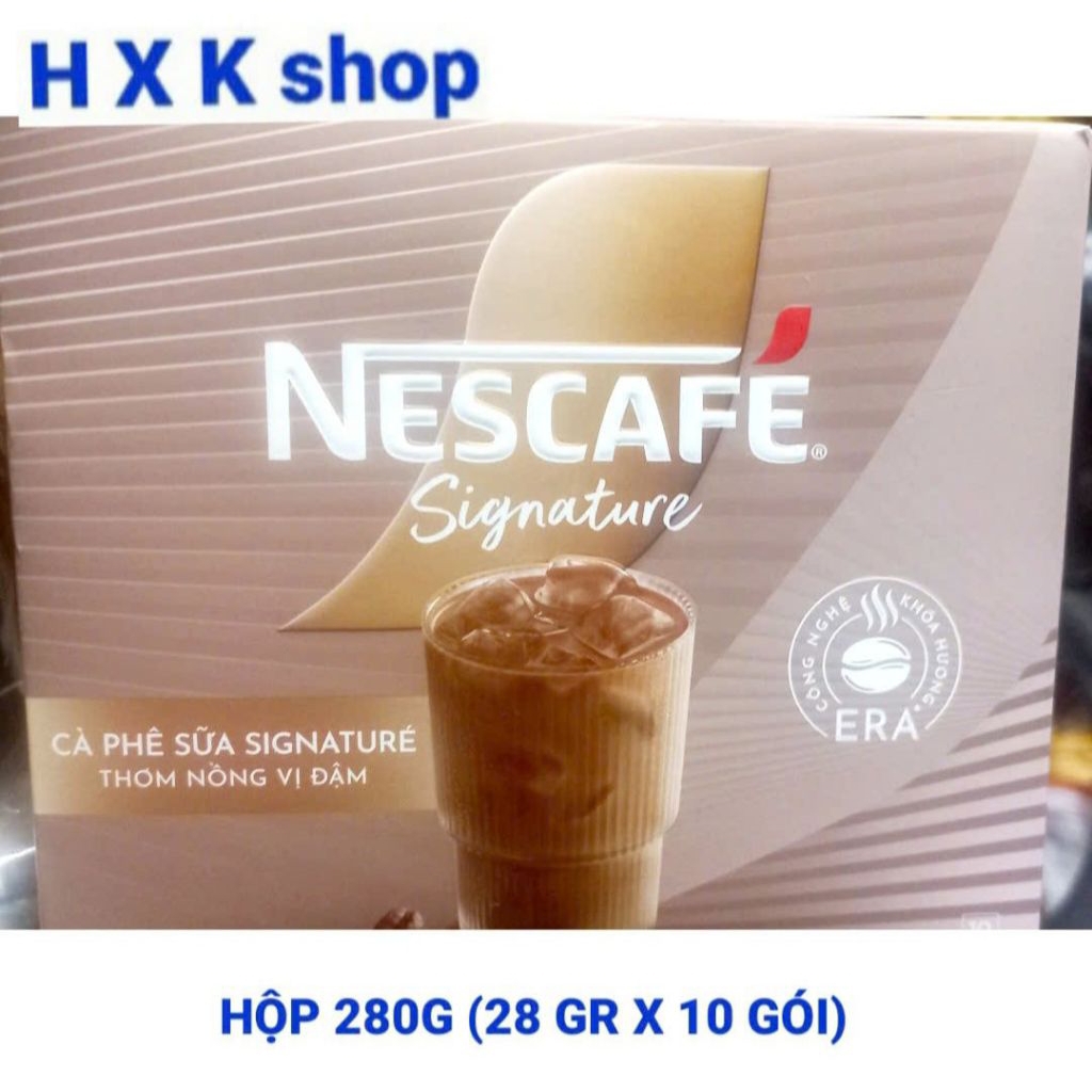 cà phê sữa Nescafe Signature hộp 10 gói 28G,hsd 3/4/26