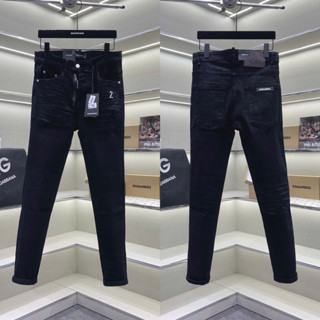  Quần jean nam D2 đen trơn khoá lệch nhăn 3D tag logo số 2 đùi dày dặn basic QJ470P 