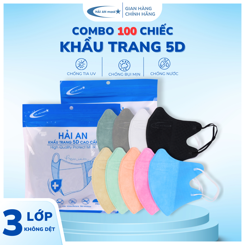 [Sét  200-100 chiếc] Khẩu Trang 5D HẢI AN MASK , Uni mask, CAREION Chống Tia UV , Kháng Khuẩn Đủ Màu Sắc