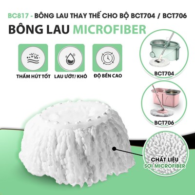 Bông lau thay thế BCT817 dùng cho bộ cây lau nhà cao cấp xoay 360 độ Bonbox BCT704