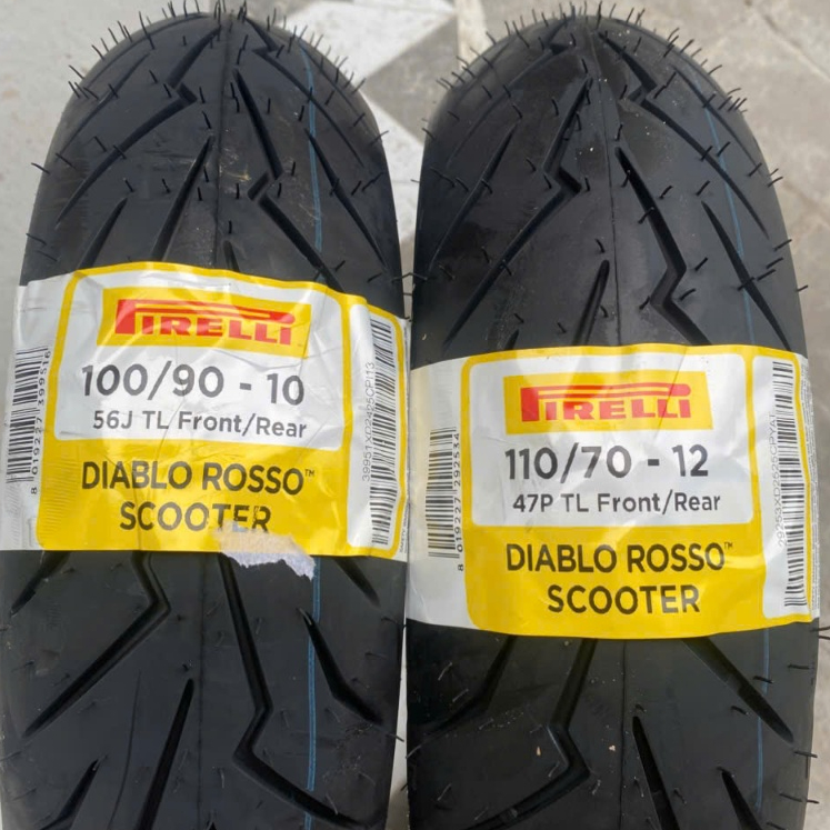 (110/70-12 & 100/90-10) Cặp vỏ Pirelli Diablo Rosso Scooter độ size bánh trước cho Lead 4 Val 110/70