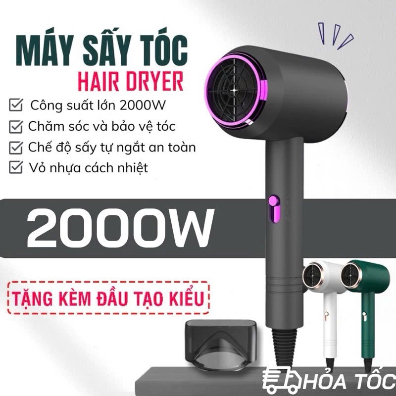 Máy Sấy Tóc Mini Công Suất Lớn Tạo Kiểu Với 2 Chiều Nóng Lạnh, Máy Sấy Phạm Thoại Có Ánh Sáng Tím