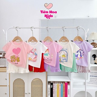   Bé 9-32kg  Bộ Tay Ngắn Quần Lửng Ông Suông Lai Bèo Cotton 4 chiều mềm mịn mát cho bé gái đi học đi chơi 