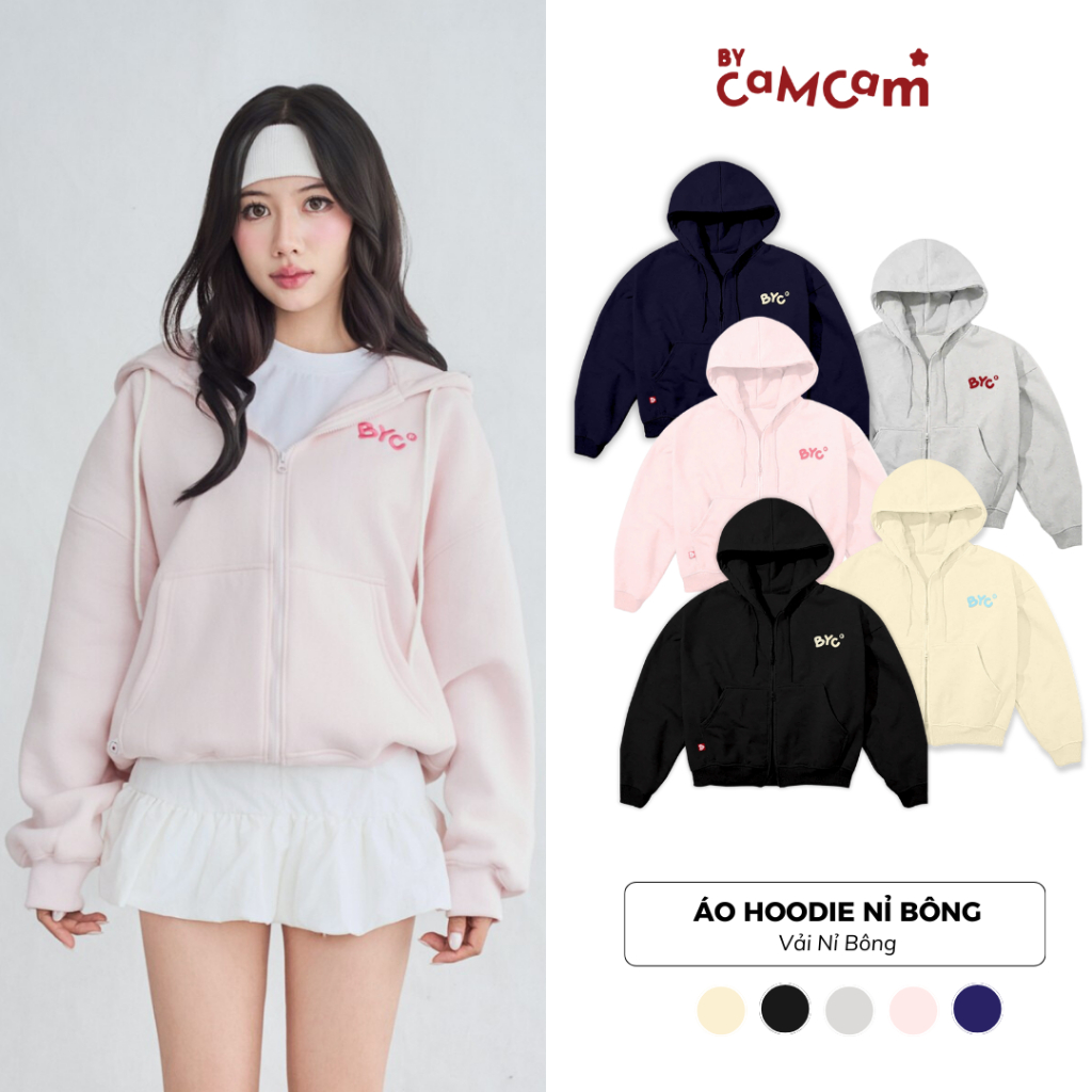 Áo Hoodie Zip Nỉ Bông Basic Form Boxy 𝑩𝒚𝒄𝒂𝒎𝒄𝒂𝒎 Urban Khoá Kéo BYC Streetwear Unisex Nam Nữ AHOD243 | BigBuy360 - bigbuy360.vn