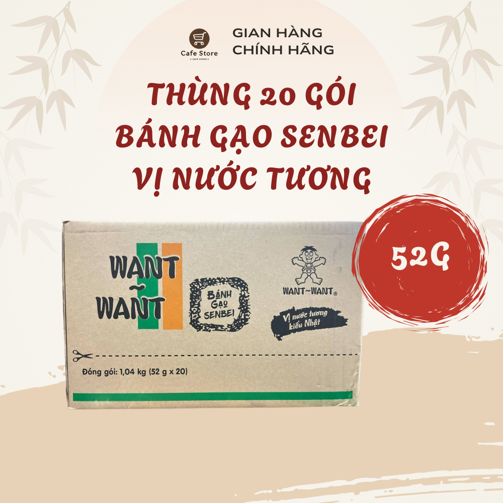 Thùng 20 Gói Bánh Gạo 52g Vị Nước Tương Kiểu Nhật | Snack Giòn Ngon, Đậm Đà Chuẩn Vị