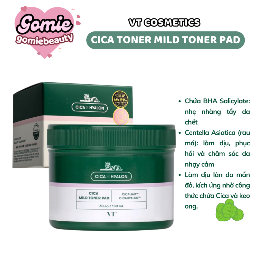 Toner Pad VT Cosmetics Cica Toner Mild Toner Pad