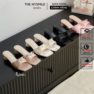  Giày nữ BIG SIZE   35 - 42   Guốc Lê Nữ Lụa 3P quai ngang sang chảnh  guốc nữ phối nơ dễ thương - THENYSMILE - KABO 