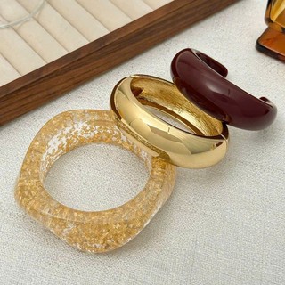  Vòng tay nhựa acrylic lắc tay bohemian size to cá tính Âu Mỹ màu vàng  tròn tím đậm 