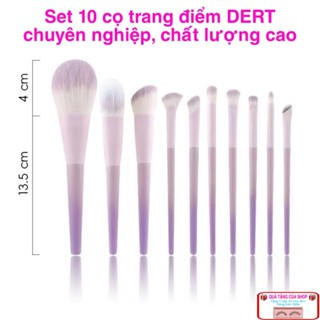 Bộ cọ trang điểm chuyên nghiệp màu tím 10 cây siêu mềm, chất lượng cao dùng để đánh nền/phấn mắt/bắt sáng/che khuyết điể