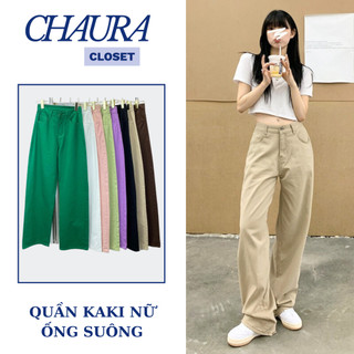  Quần SUÔNG KAKI NỮ TRƠN Cạp Cao ống rộng dáng suông đứng ulzzang phong cách hàn quốc - CHAURA CLOSET 