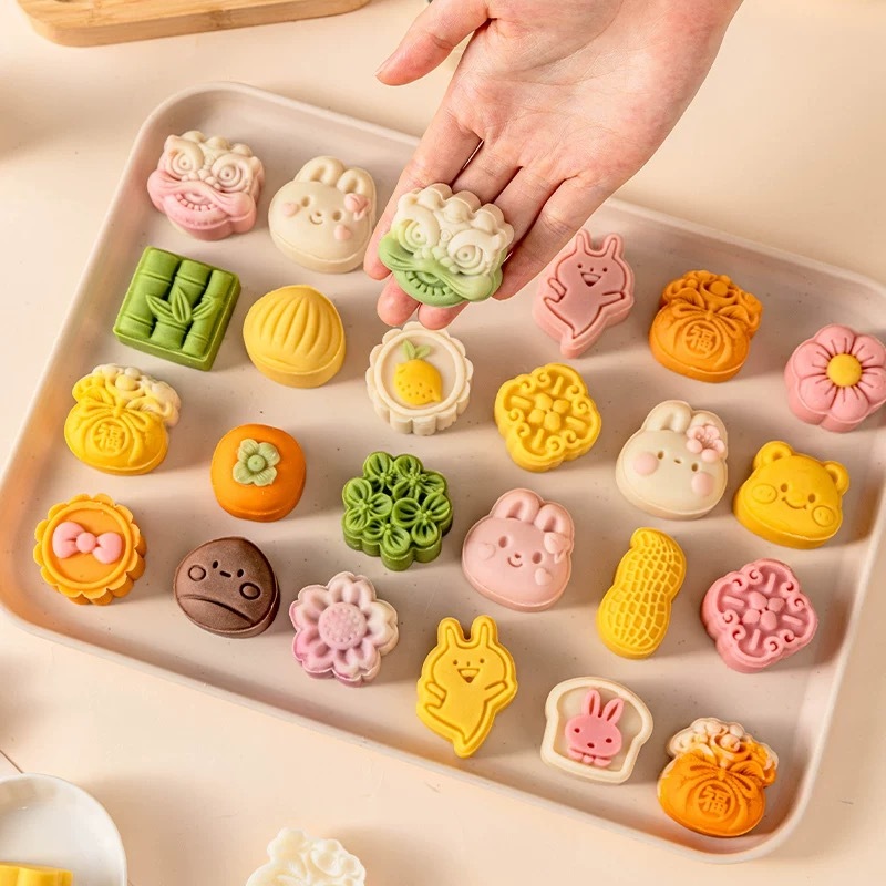 [MUA 2 khuôn TẶNG chổi quét bánh] Khuôn lò xo trung thu khuôn nhấn bánh phục linh bánh xu xuê