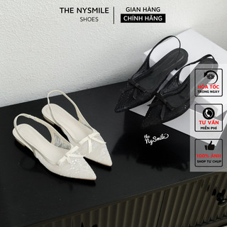  Giày nữ BIG SIZE   35 - 42   Giày Búp Bê 1P mũi nhọn phối ren đính nơ  giày búp bê nữ mang đi làm - THENYSMILE - BONI 