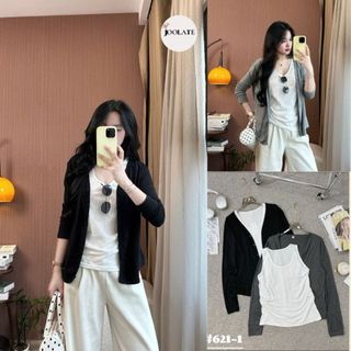   SET 2 MÓN  Áo Khoác Cardigan Cotton Mỏng + Áo 3 Lỗ Nữ Basic Năng Động | Set Đồ Thu Đông Đi Học Đi Làm - Joolate 