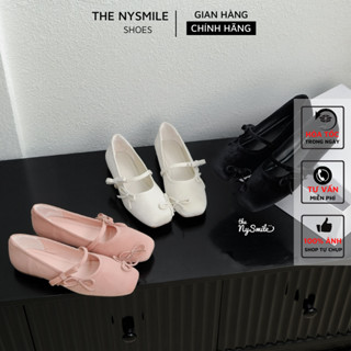  Giày nữ BIG SIZE   35 - 43   Giày Búp Bê Nữ Da Lộn 1P búp bê nữ phối nơ dễ thương đi học - THENYSMILE - KURO 