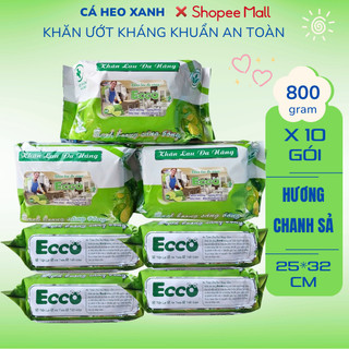 Thùng 10 Gói Khăn Ướt Lau Bếp Đa Năng Hương Chanh Xả Gói 800Gr ECCO Dùng 1 Lần , Khăn Ướt , Khăn Lau - CAHEOXANH